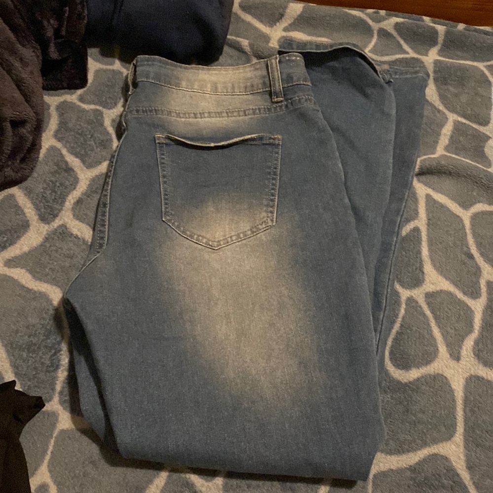 Red white and blue patched skinny jeans